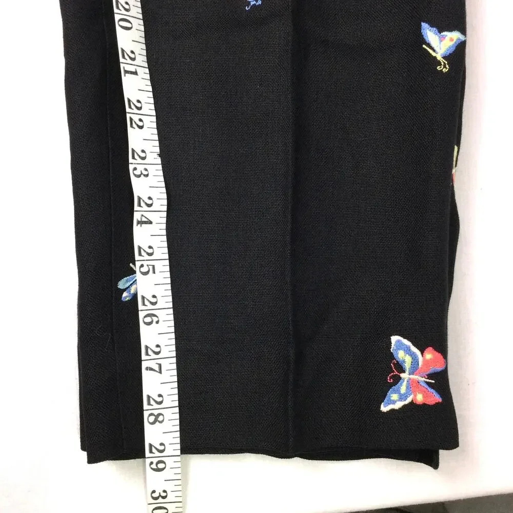 Talbots 90s Whimisgoth Artsy Linen Embroidered Nature Retro High Rise Pant 12